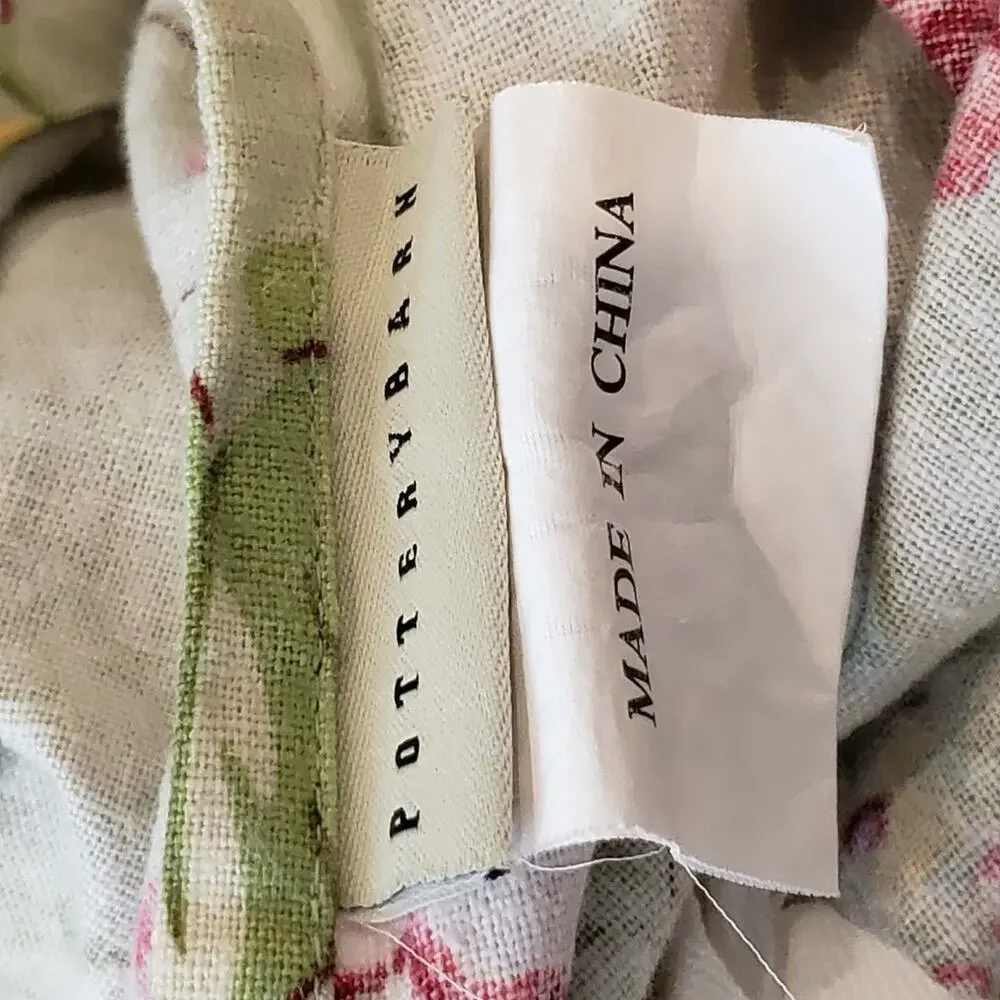 Pottery Barn Green Floral Full Double Duvet Cover Linen Cotton Farmhouse Living